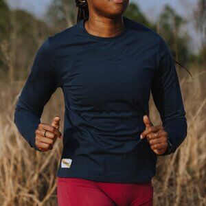 Tracksmith Harrier Long Sleeve Wool/Nylon Crew Neck Running Tee M Navy Blue